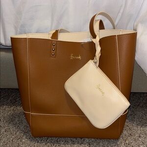 Harrods Reversible Brown and Cream Tote Bag Set
